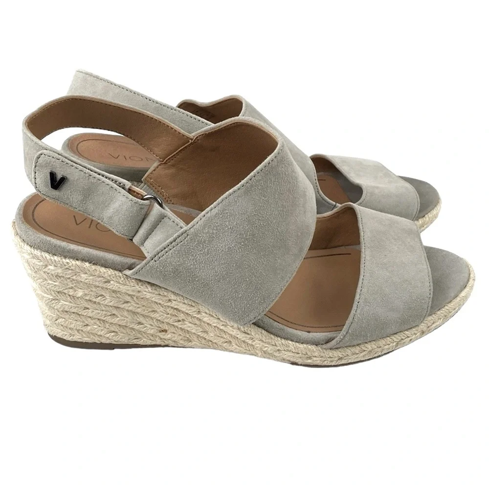 Vionic Brooke Suede Woven Wedge Espadrille Sandals
